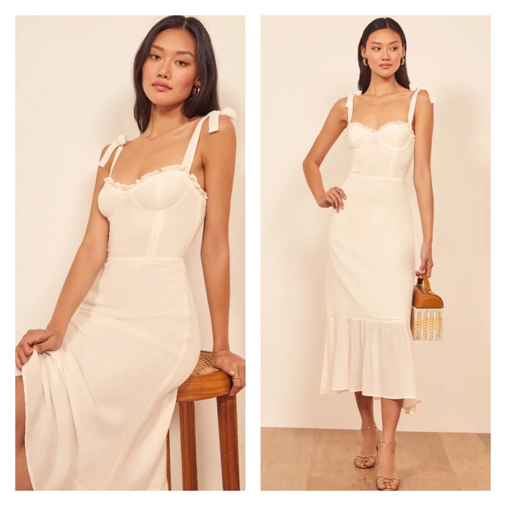 Reformation Ivory Midi Dress with Tie Straps